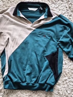 Palmland Teal & Cream Colorblock Rugby Pullover